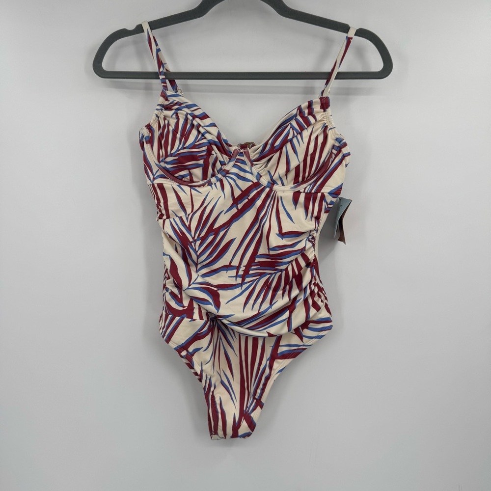 Shade & Shore Women's XS Shirred Palm Leaf Underwire One Piece Swimsuit NWT - Picture 2 of 10